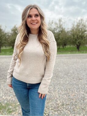 Active USA Women's Scoopneck Sweater in Light Beige